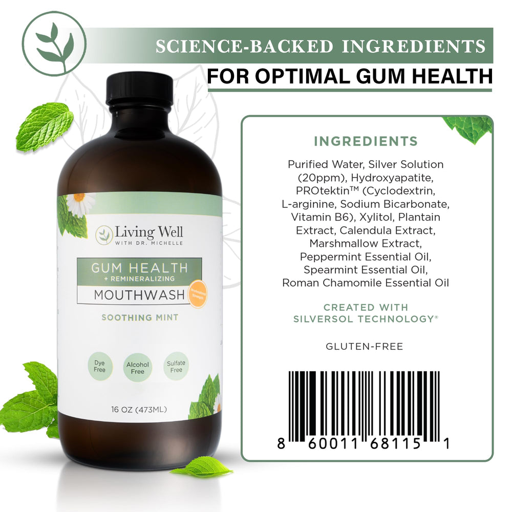 Product labels showing fluoride-free and alcohol-free formulas