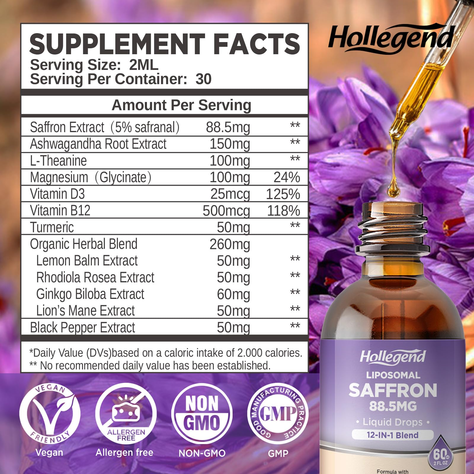 Amber glass bottle with saffron drops 2 oz