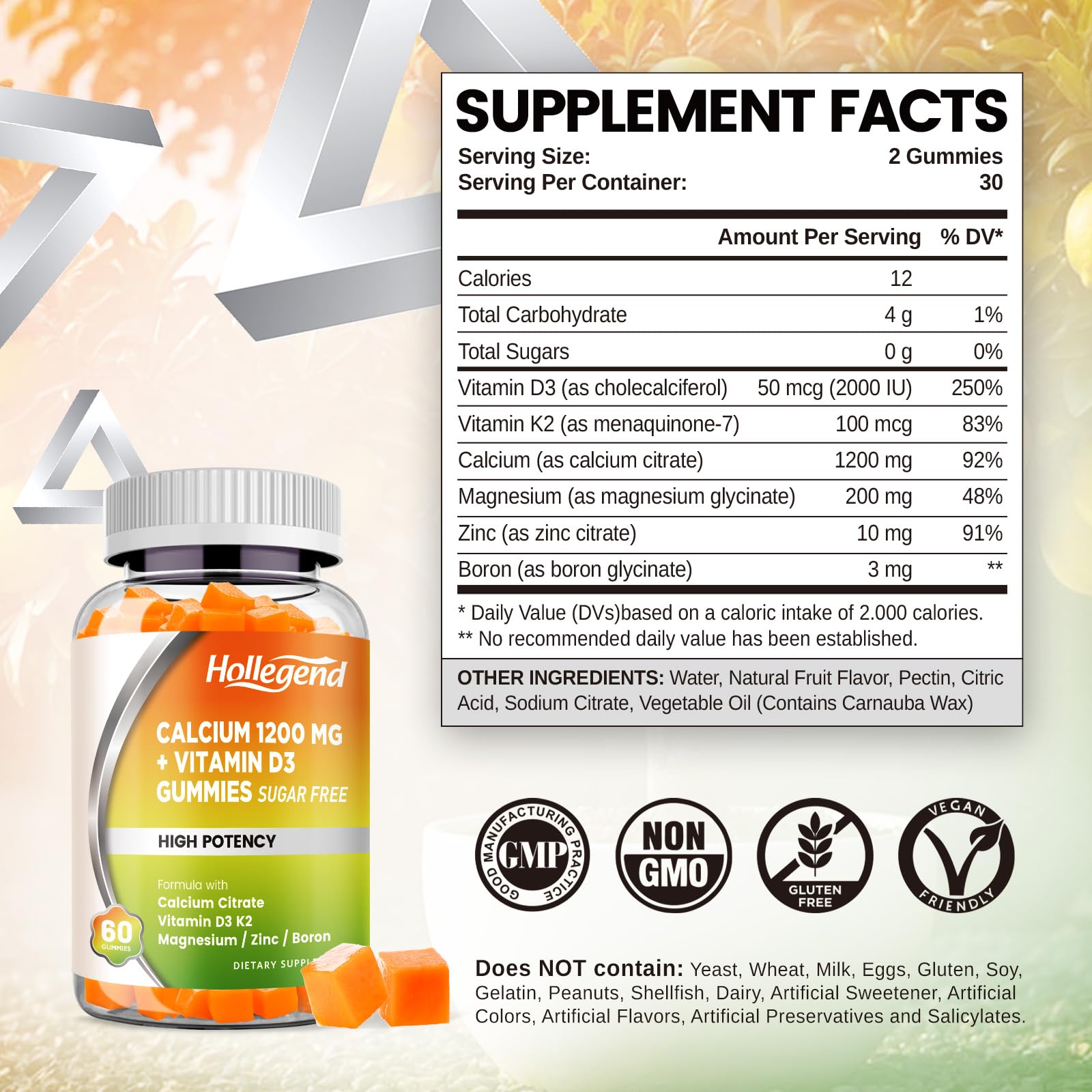 Calcium citrate gummies with magnesium glycinate, vitamin D3, vitamin K2, zinc and boron