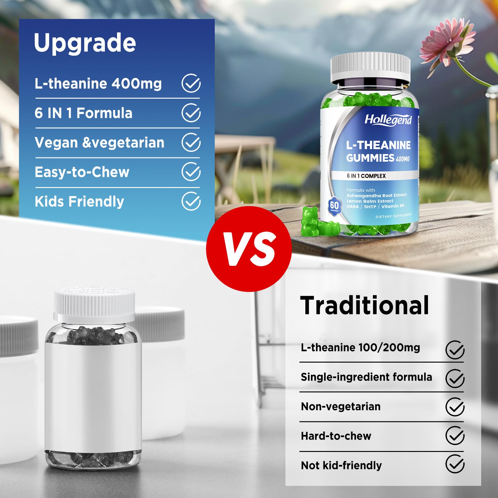 Vegan, gluten-free, non-GMO certification icons for HOLLEGEND gummies