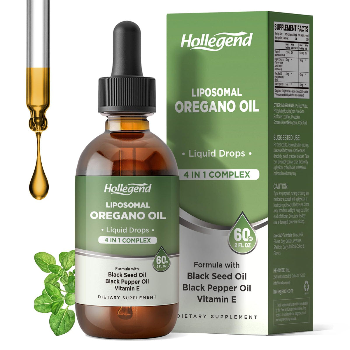 HOLLEGEND liposomal oregano oil drops 60ml hero image