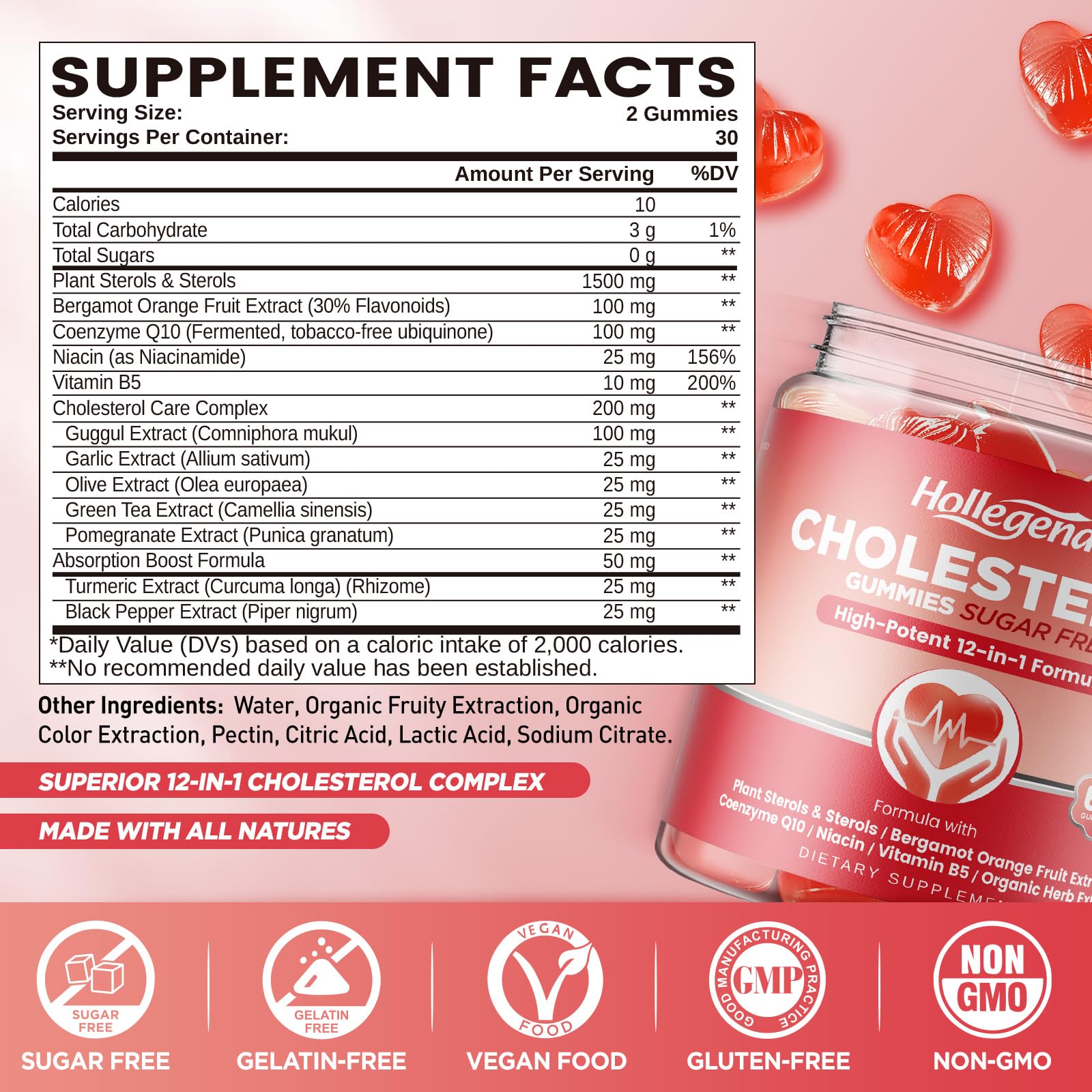 Close up of plant sterols 1500mg label on HOLLEGEND gummies