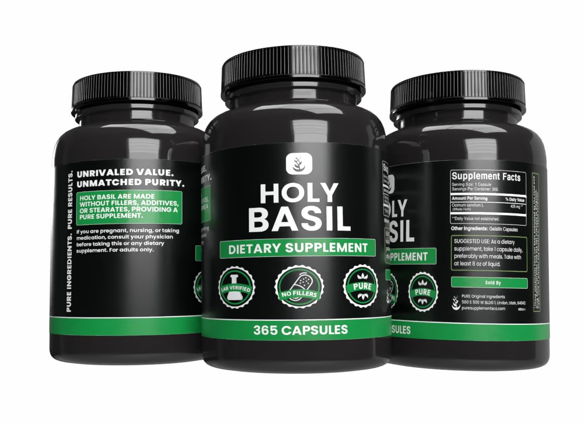 Illustration of 365-day supply for Holy Basil capsules