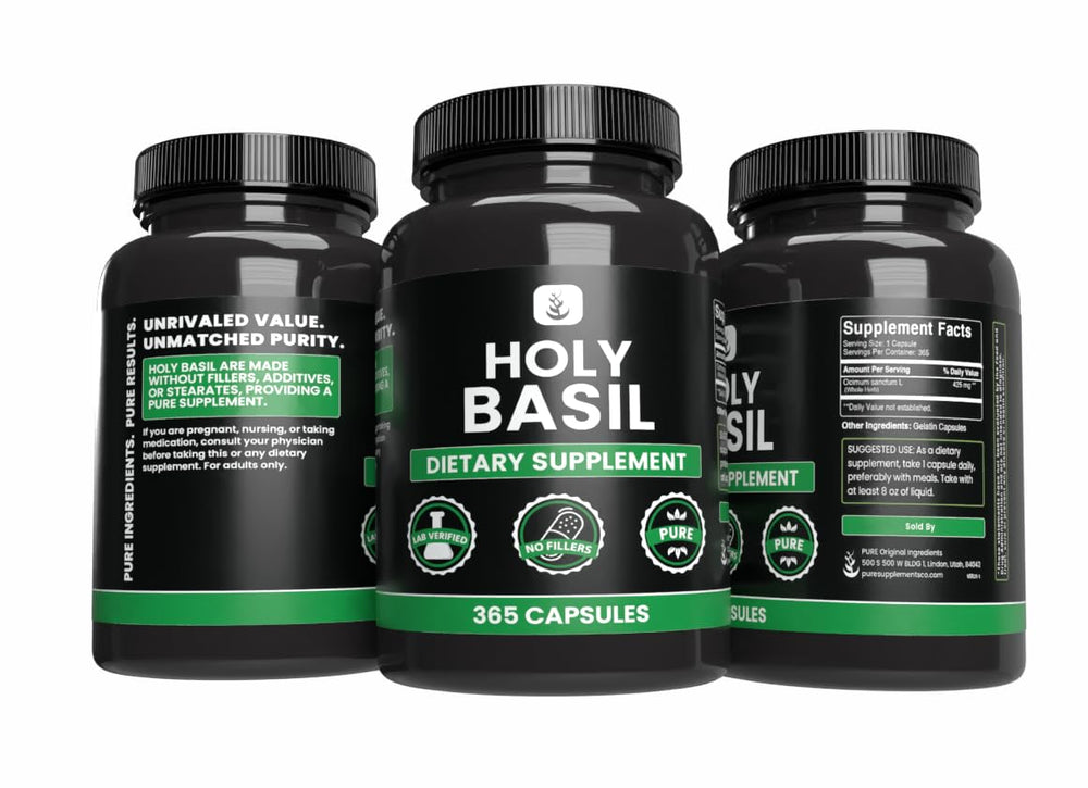 Illustration of 365-day supply for Holy Basil capsules