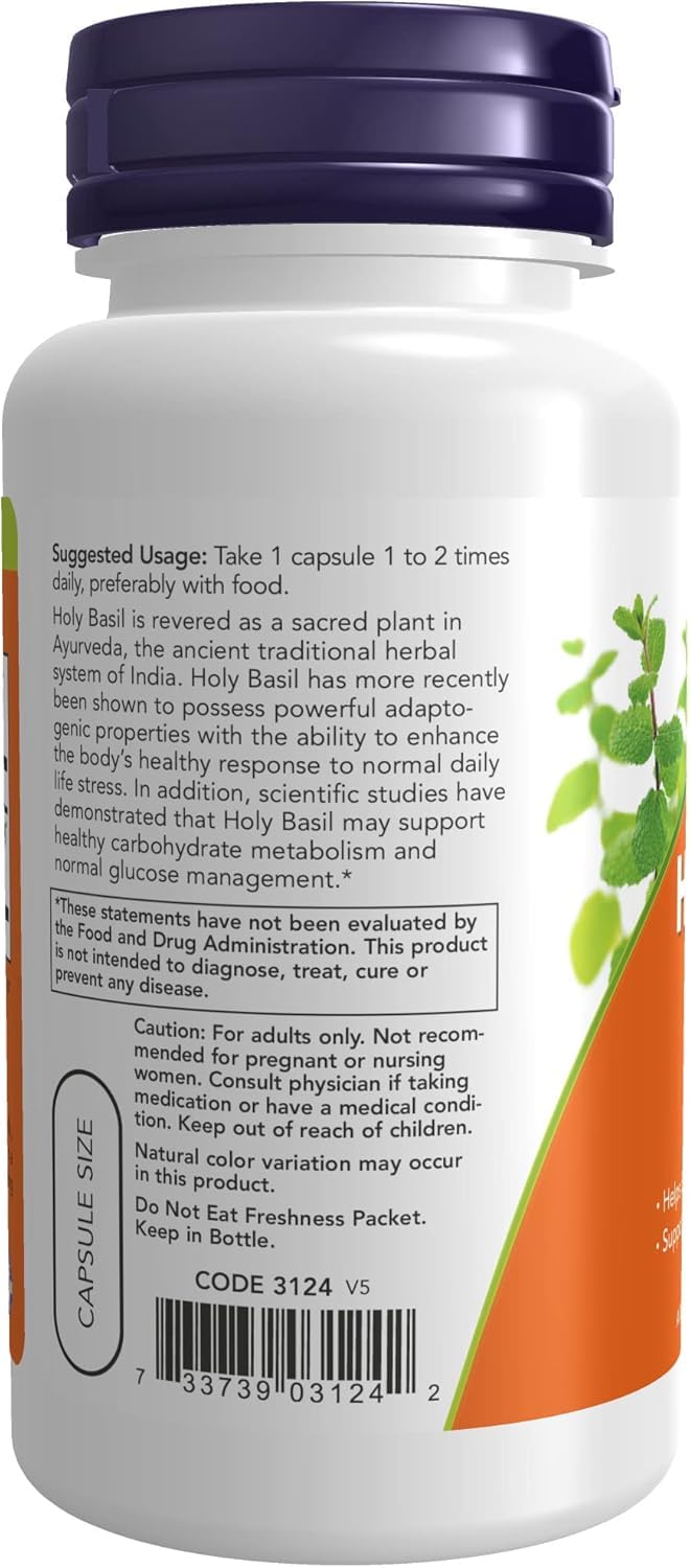 Product label for Holy Basil Extract 500mg 90 VegiCaps