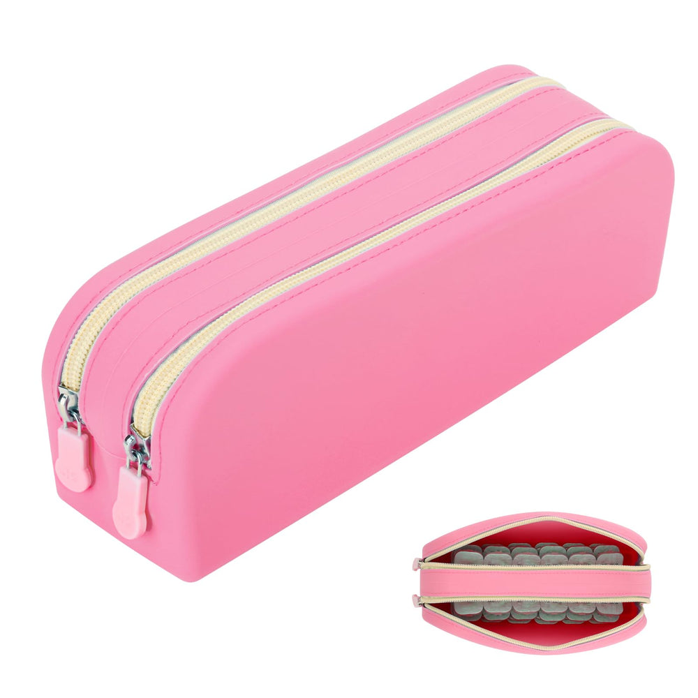 Homakover portable daily contact lens organizer with zipper in pink, front view