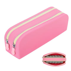 Homakover portable daily contact lens organizer with zipper in pink, front view