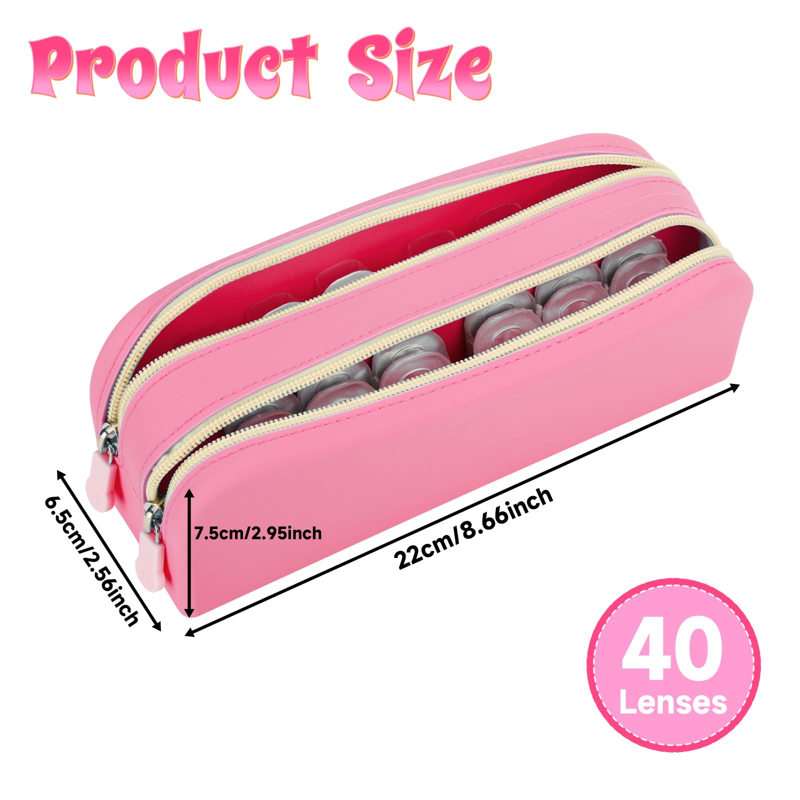 Open silicone case showing generous capacity for up to 40 lenses