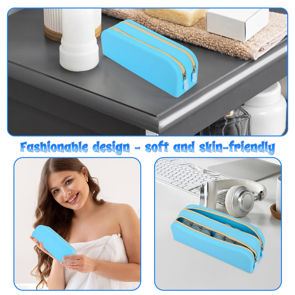 Case doubling as small cosmetics or coins holder in blue