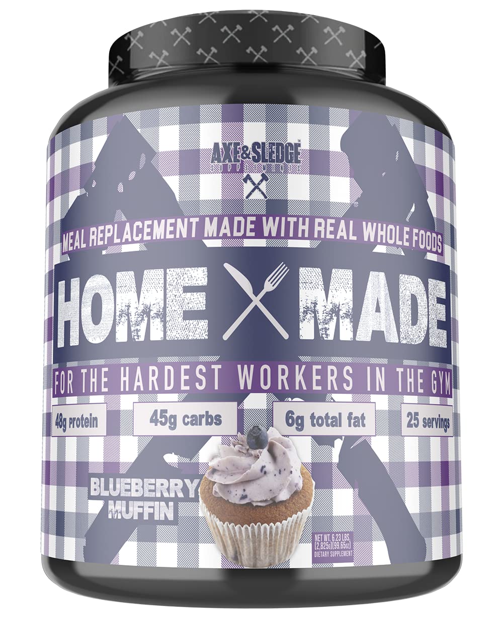 Axe & Sledge Home Made Whole-Foods Meal Replacement Powder Blueberry Muffin flavor – front view