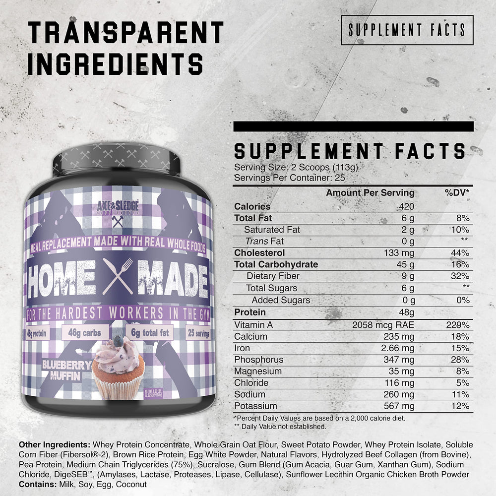 Ingredient lineup featuring whole-grain oat flour, sweet potato flour, whey protein, egg protein, brown rice protein