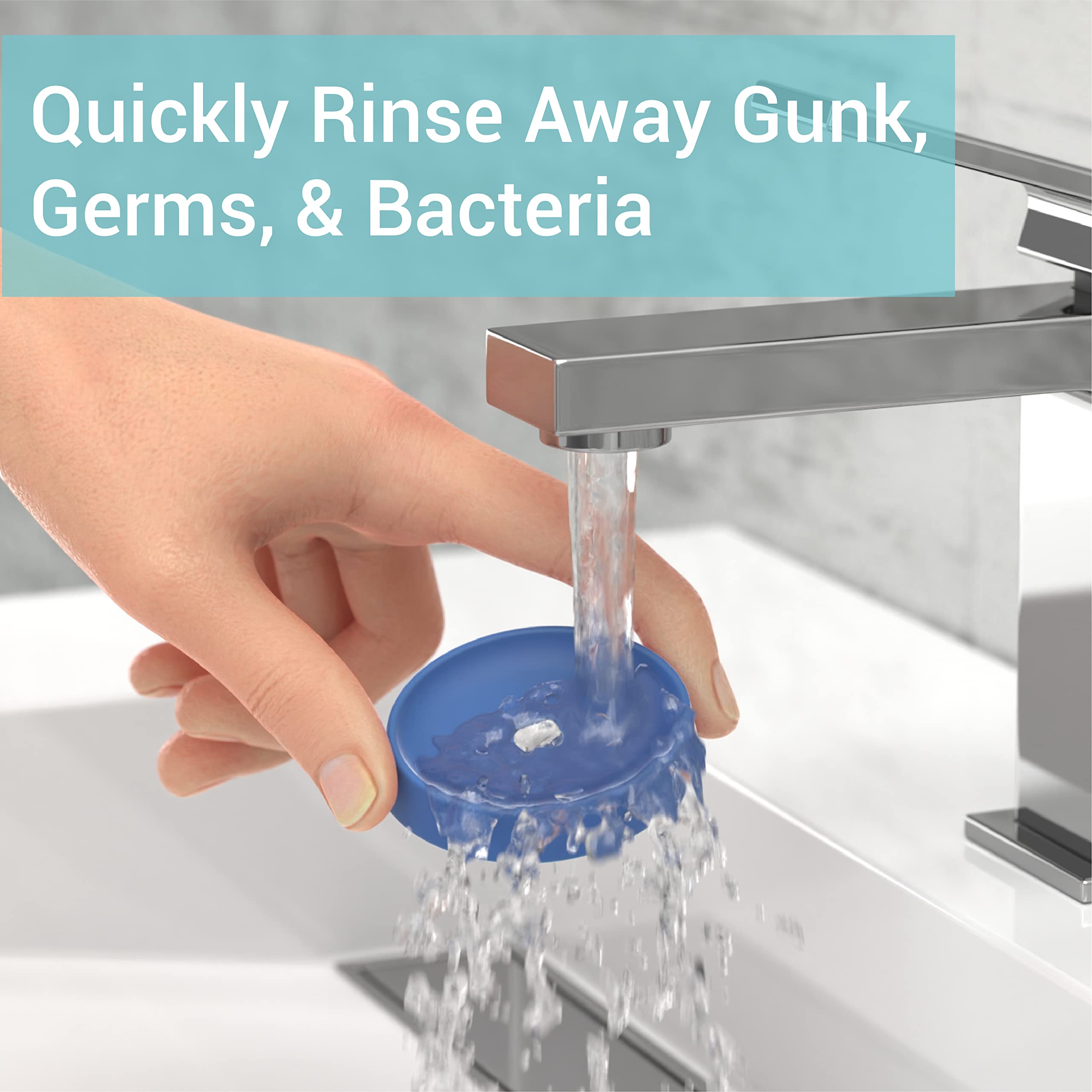 Close-up of silicone clean cover being rinsed to remove toothpaste residue