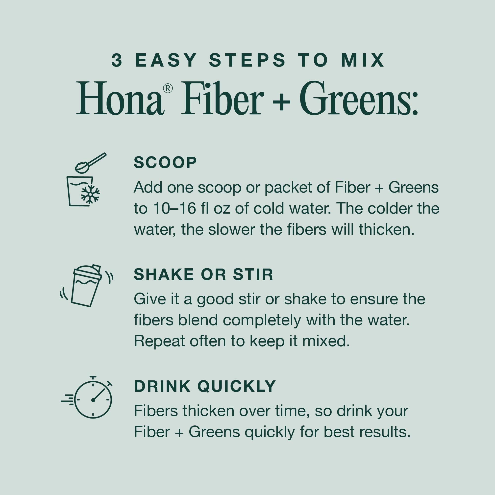 Hona Fiber + Greens packaging showing 30 servings