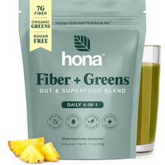 Front view of Hona Fiber + Greens bottle