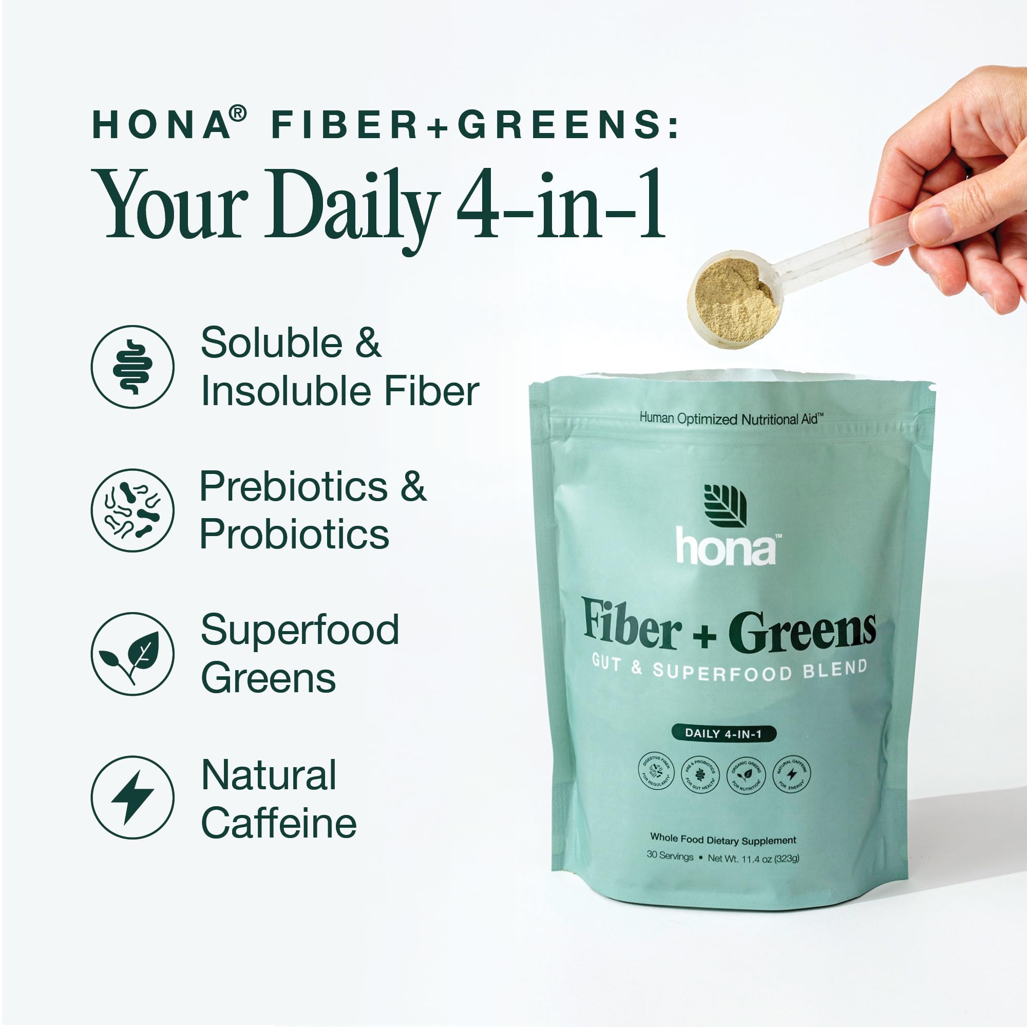 Prebiotics and probiotics in Hona Fiber + Greens