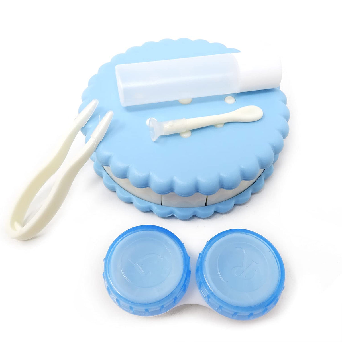 Honbay blue cookie-shaped contact lens case with mirror
