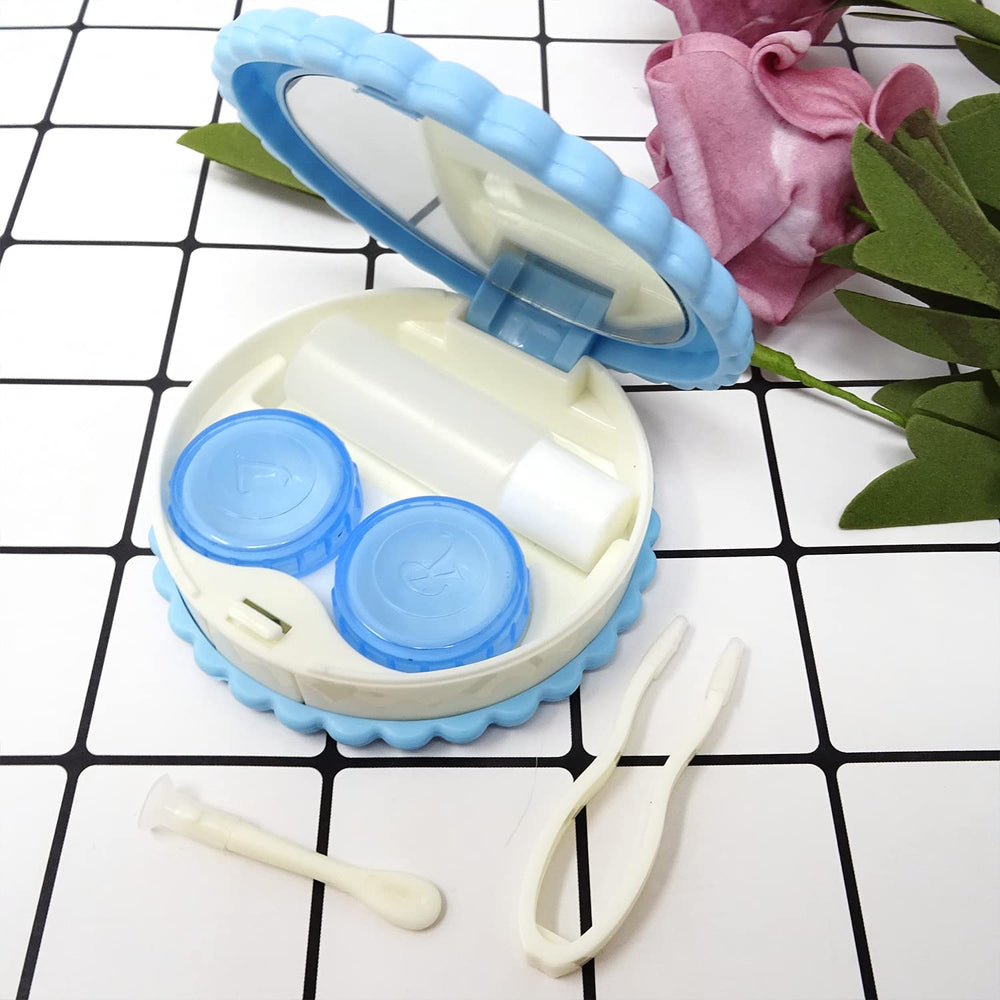 Opened cookie-shaped case showing mirror inside