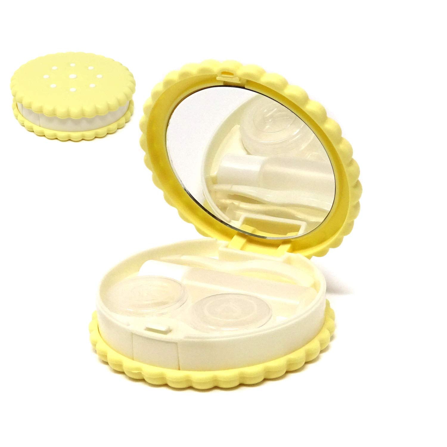 Honbay cookie shaped contact lens case with mirror - yellow