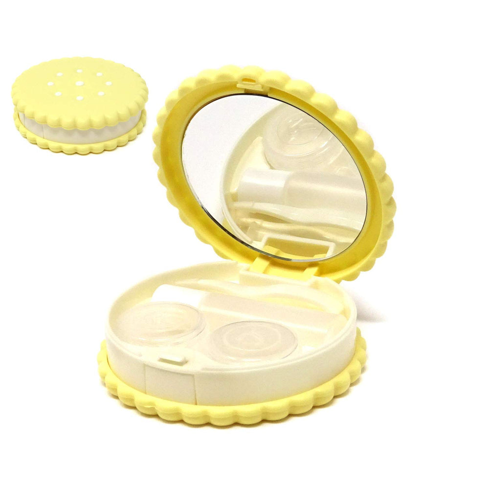 Honbay cookie shaped contact lens case with mirror - yellow