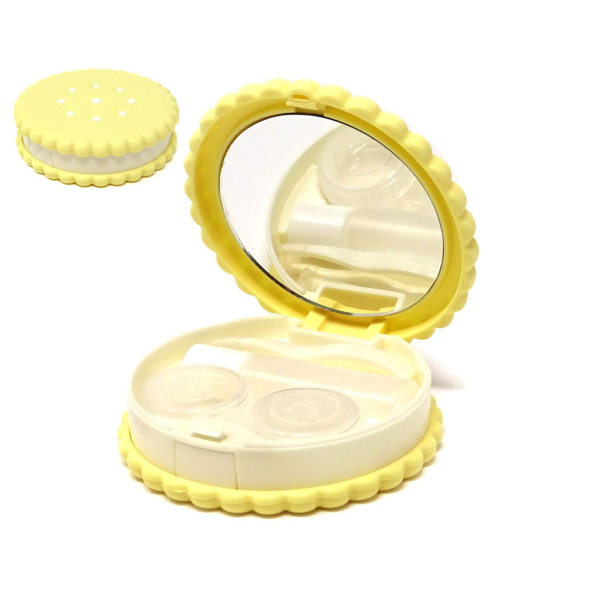 Honbay cookie shaped contact lens case with mirror - yellow