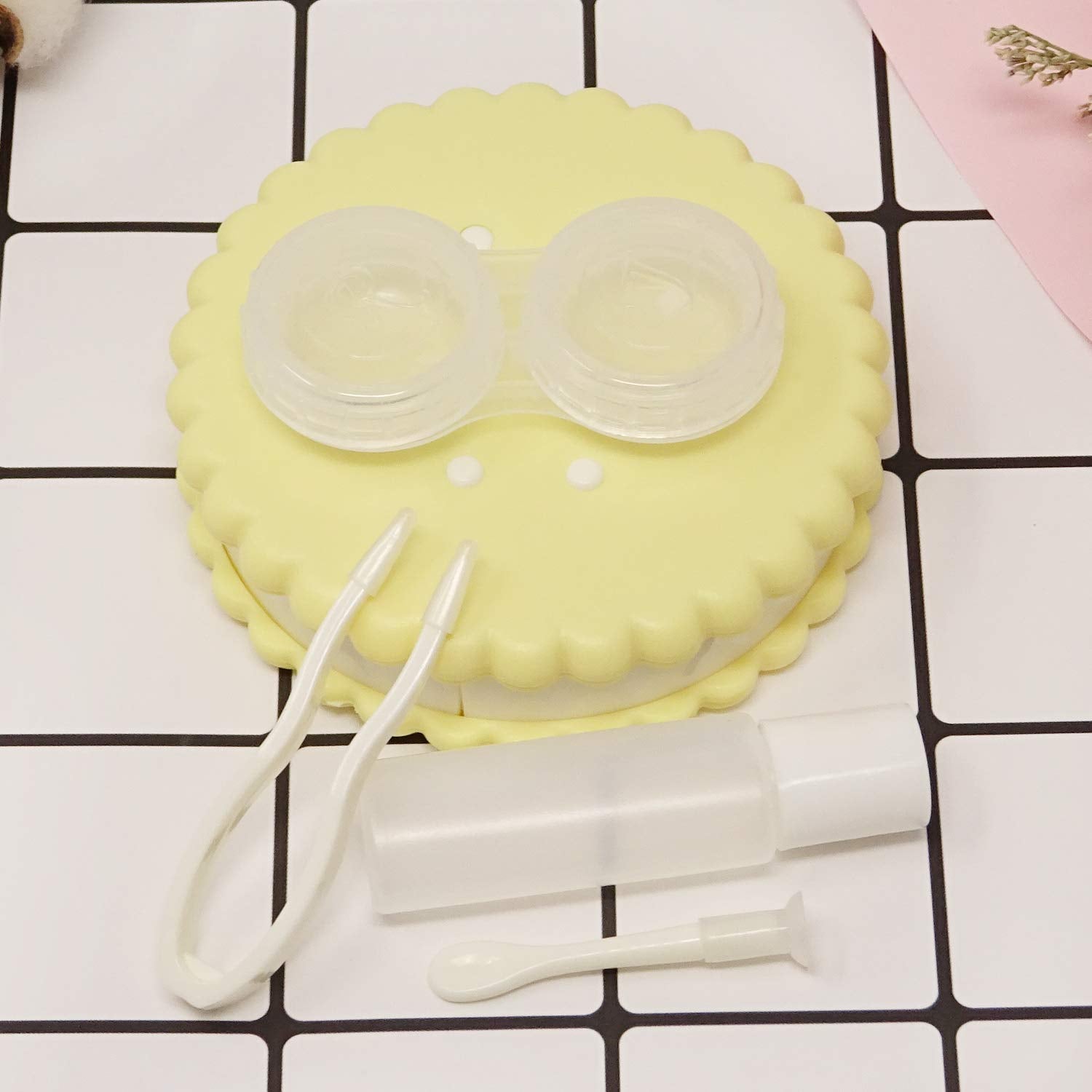 Open cookie shaped case showing mirror - yellow
