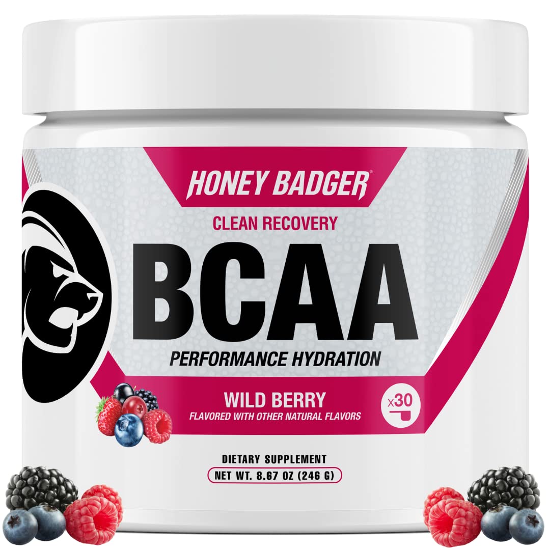 Honey Badger BCAA + EAA Wild Berry bottle front view