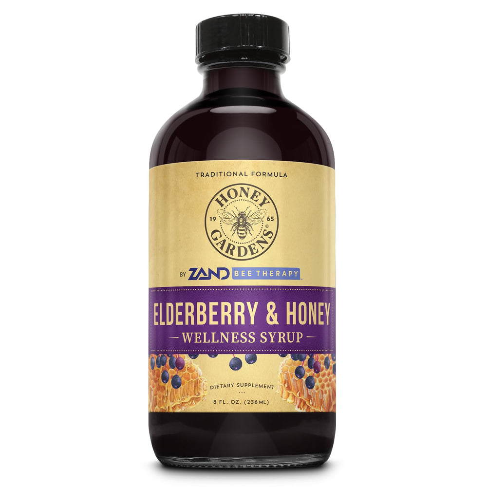Honey Gardens Elderberry Syrup 8 oz bottle with label