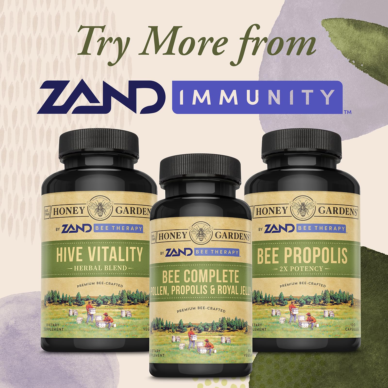 Honey Gardens ZAND Apitherapy-inspired blend box evokes natural wellness rituals.