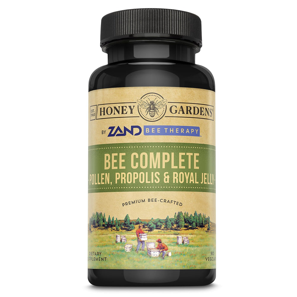 Honey Gardens ZAND Bee Complete bottle with capsules for daily nourishment.