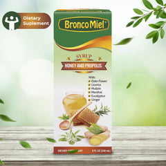 Herbal blend ingredients: propolis, elderflower, licorice, mullein, ginger