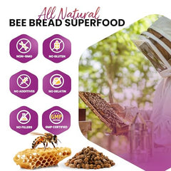 Bee Bread capsules next to raw bee bread pieces