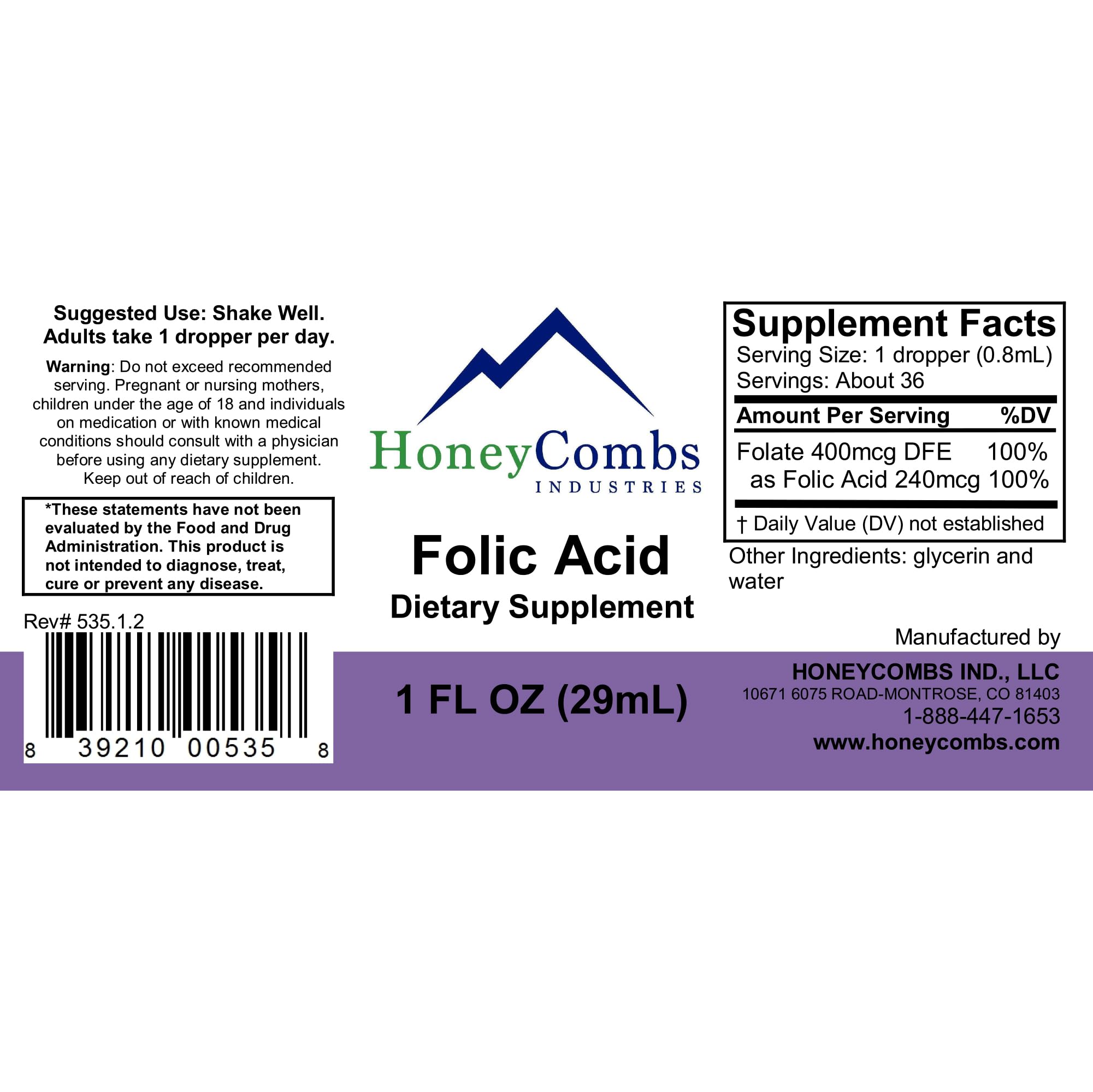 Bulk sizes available for HoneyCombs Vitamin B9 Folic Acid Liquid Drops