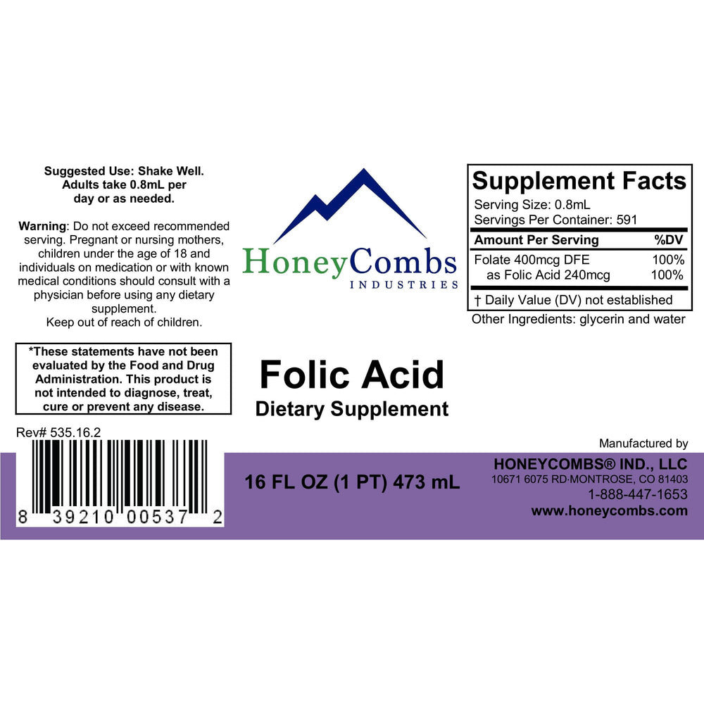 Vegan, gluten-free Vitamin B9 liquid drops ingredients label