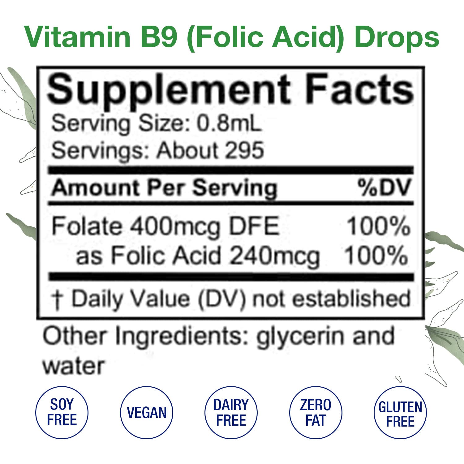 Nutritional information and ingredients for HoneyCombs Vitamin B9 Liquid Drops