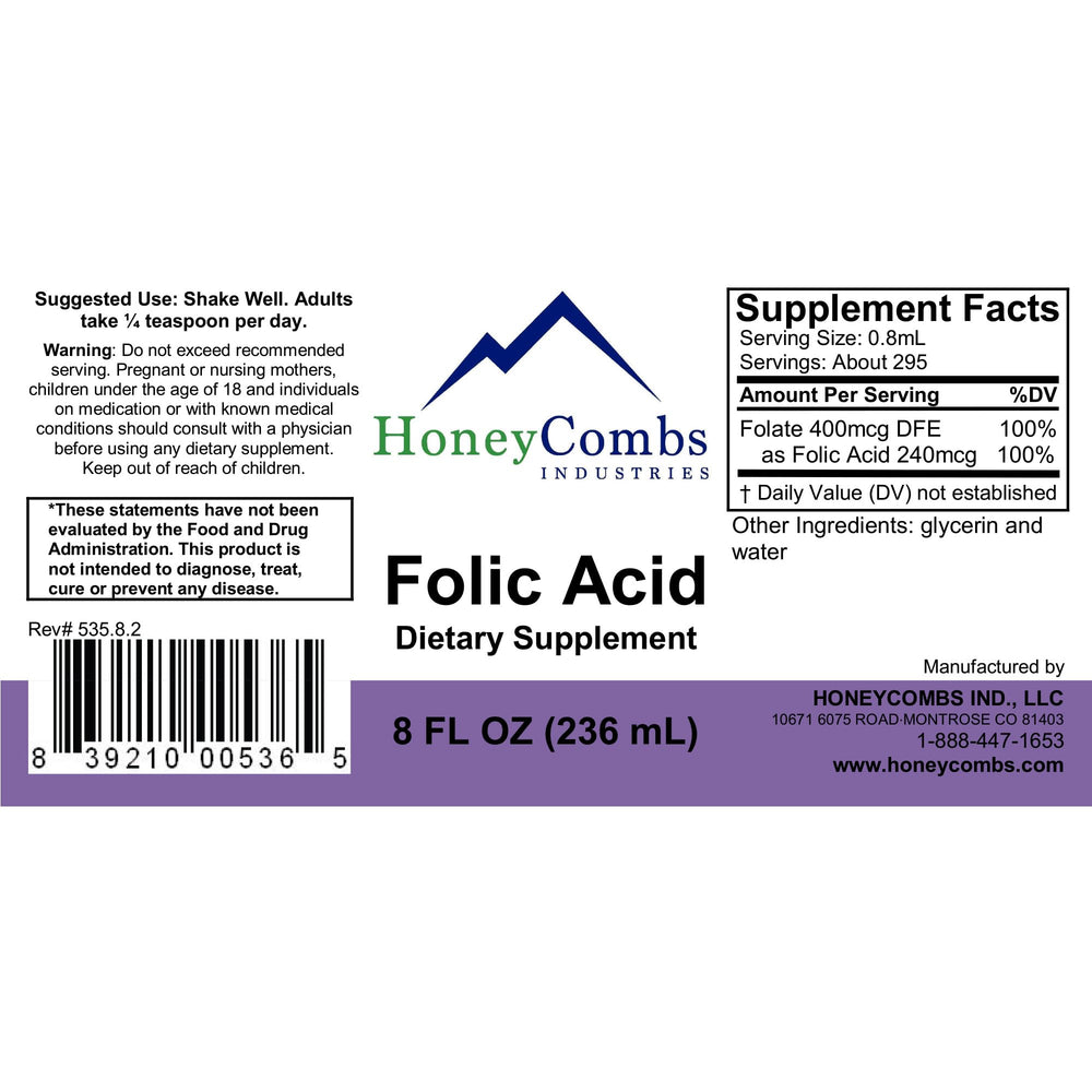 Usage of HoneyCombs Vitamin B9 Liquid Drops added to water or beverage