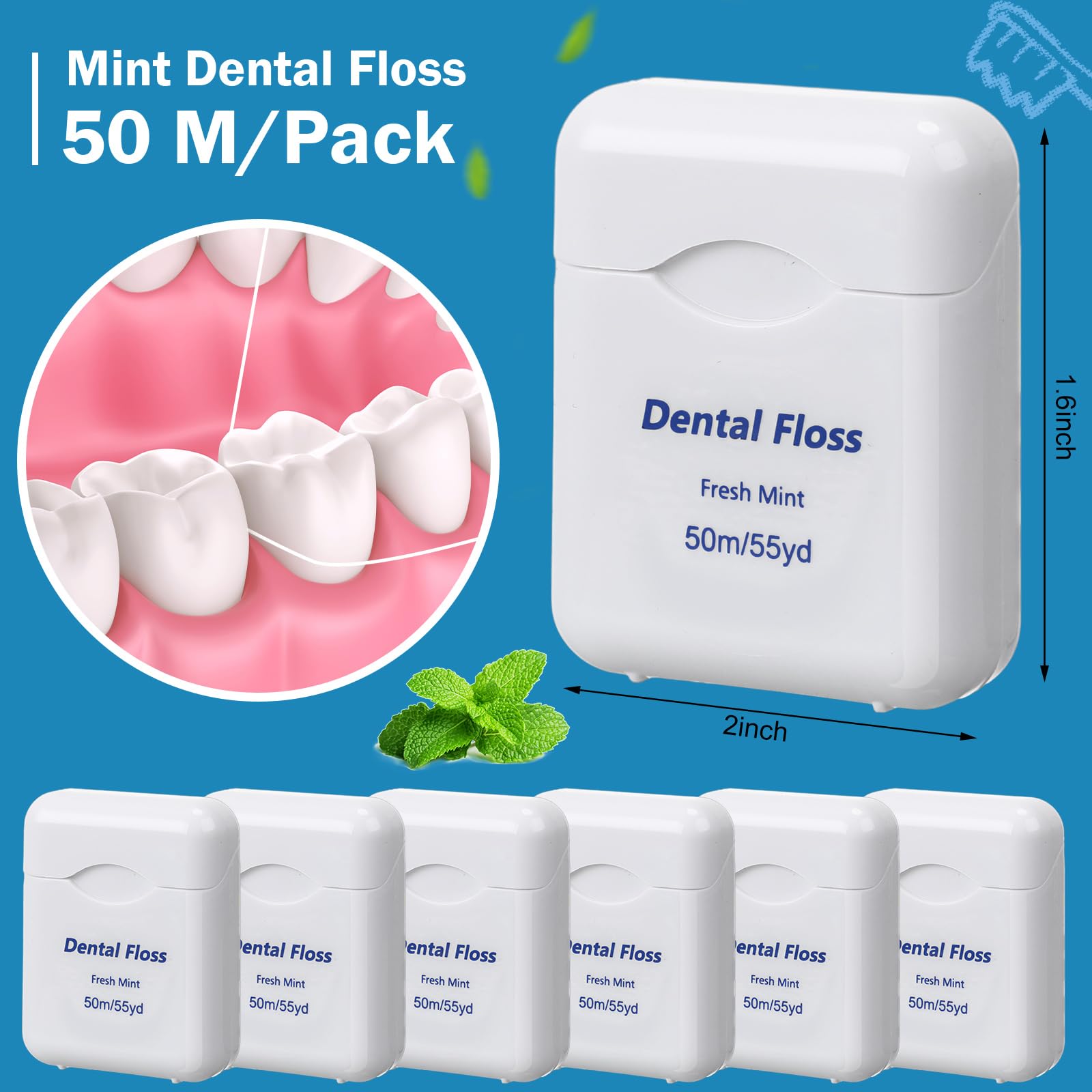 Mint-flavored dental floss bulk 50m per unit, 150-pack