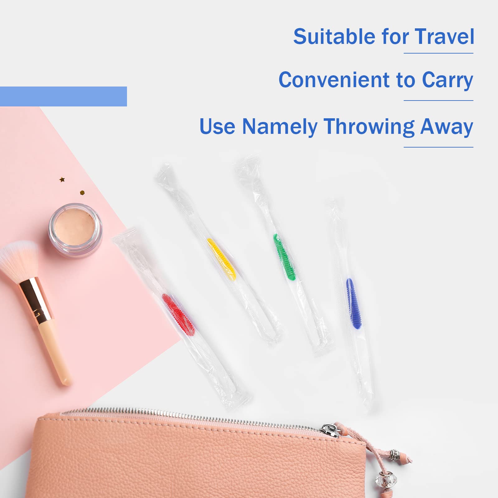 Travel-friendly hotel toiletries toothbrushes in clear packaging