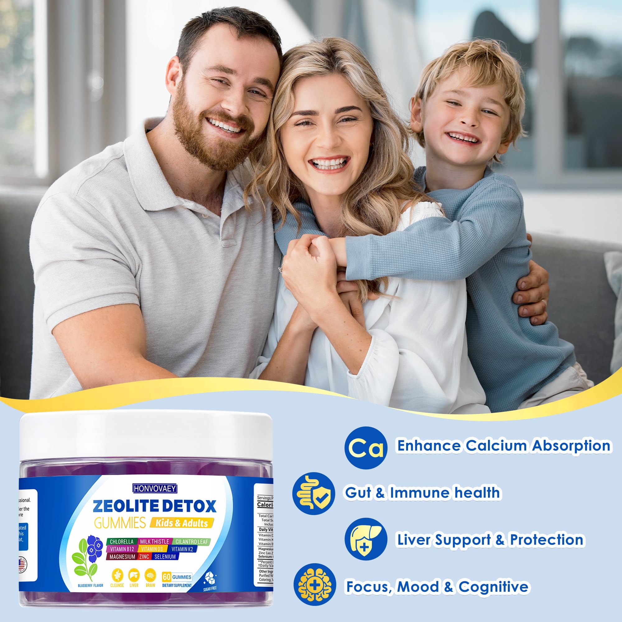 HONVOVAEY Zeolite Detox gummies kid-friendly packaging promotes safe daily routines.