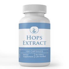 Hops extract capsules bottle close-up