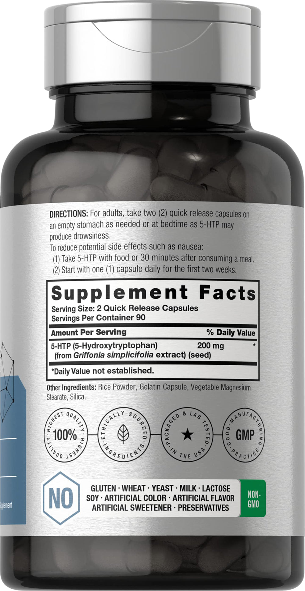 Horbäach 5-HTP 200mg bottle side view