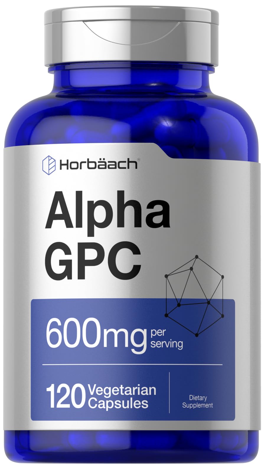 Front view of Horbaach Alpha GPC 600mg bottle