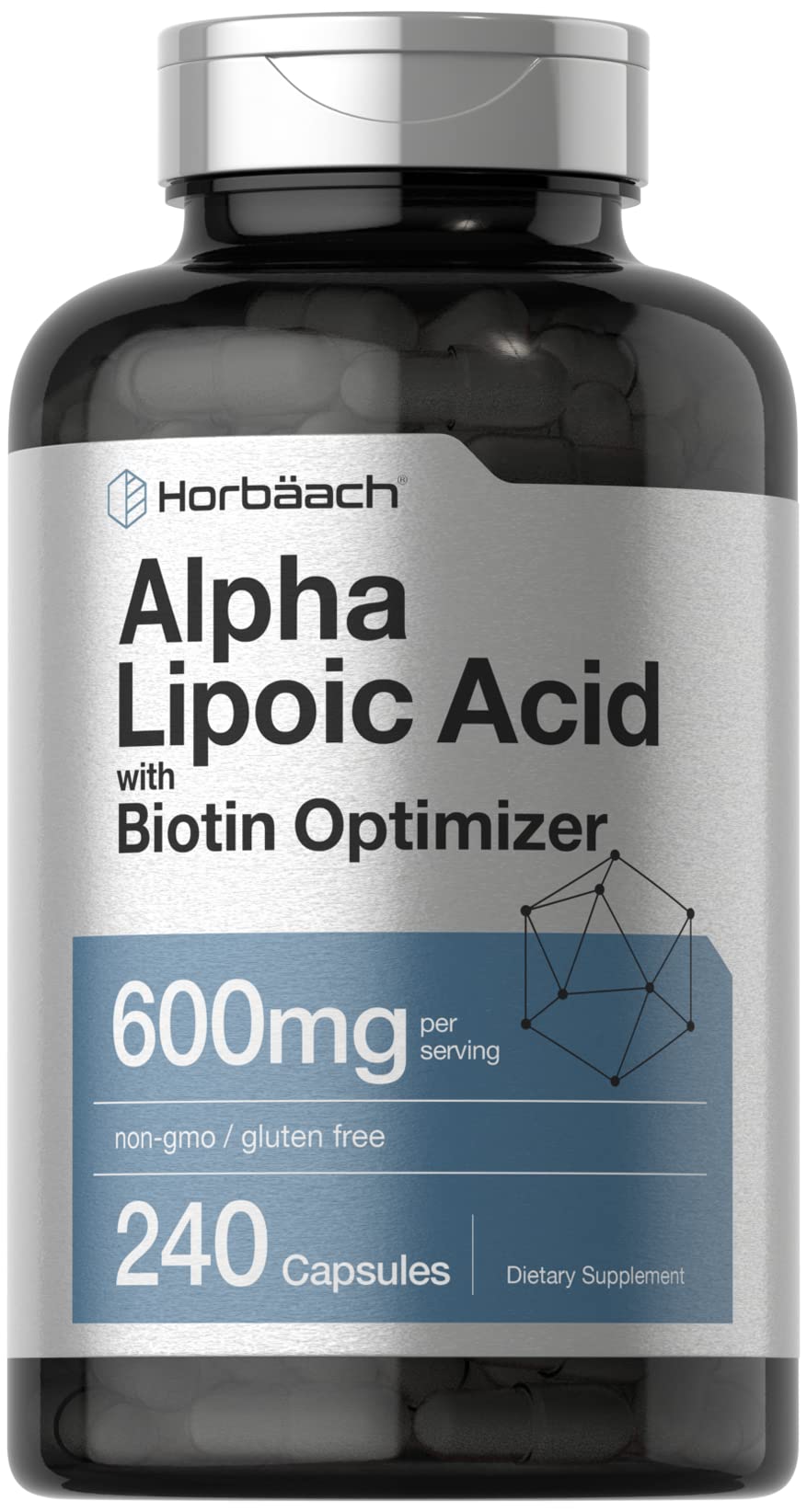 Horbäach Alpha Lipoic Acid 600mg bottle label
