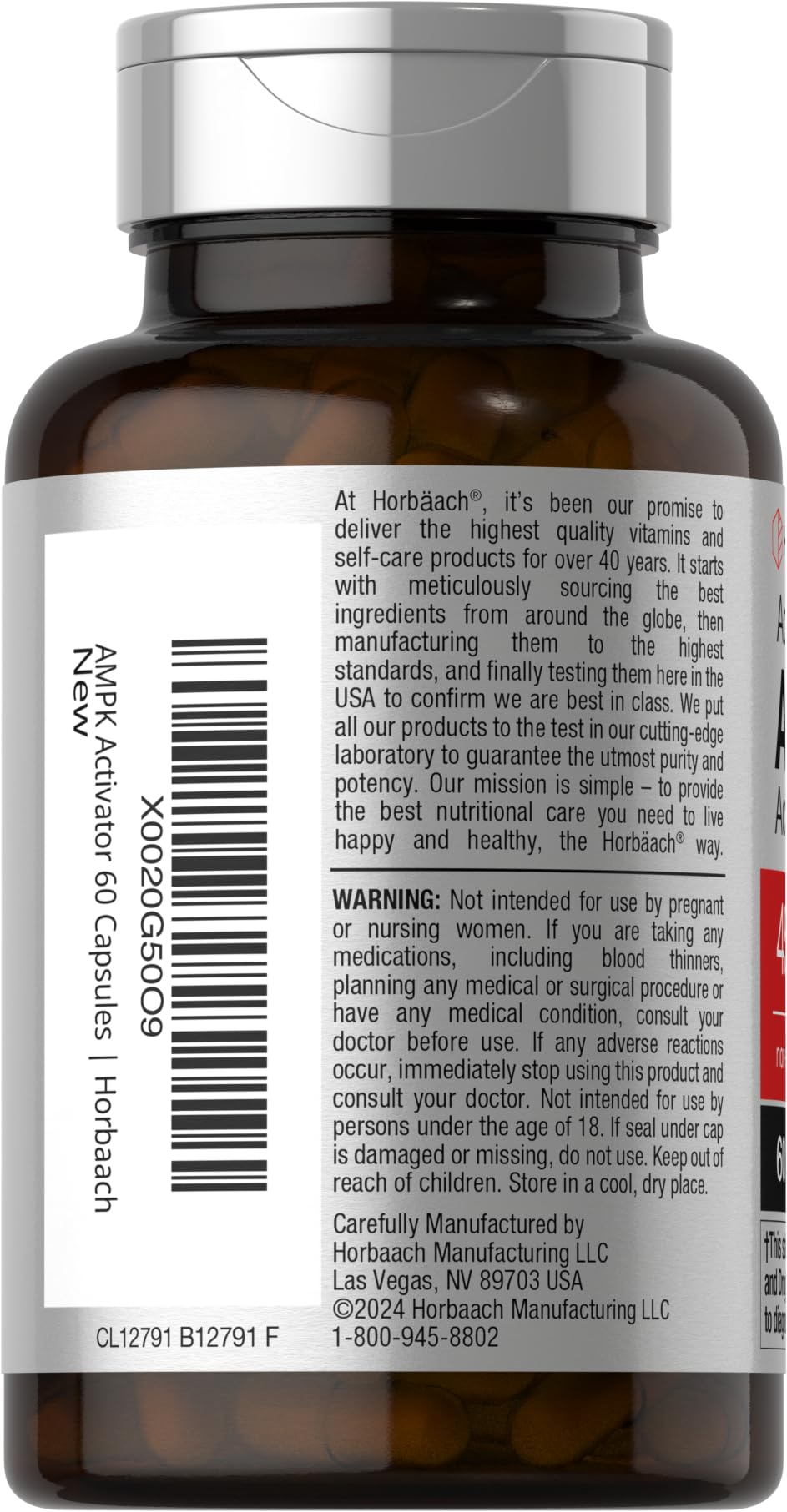 Horbäach AMPK bottle label detail featuring 450 mg Actiponin per serving