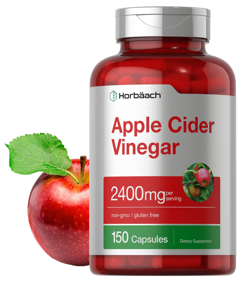 Horbäach Apple Cider Vinegar Capsules bottle label showing 2400 mg per serving