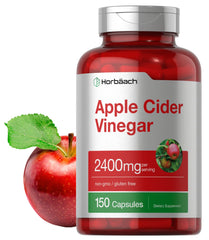 Horbäach Apple Cider Vinegar Capsules bottle label showing 2400 mg per serving