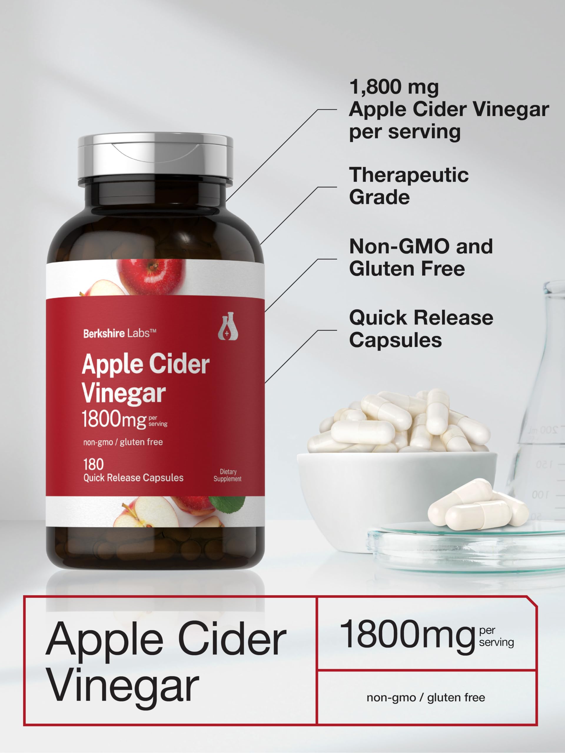 Horbaach Apple Cider Vinegar Capsules non-GMO and gluten-free badge visible