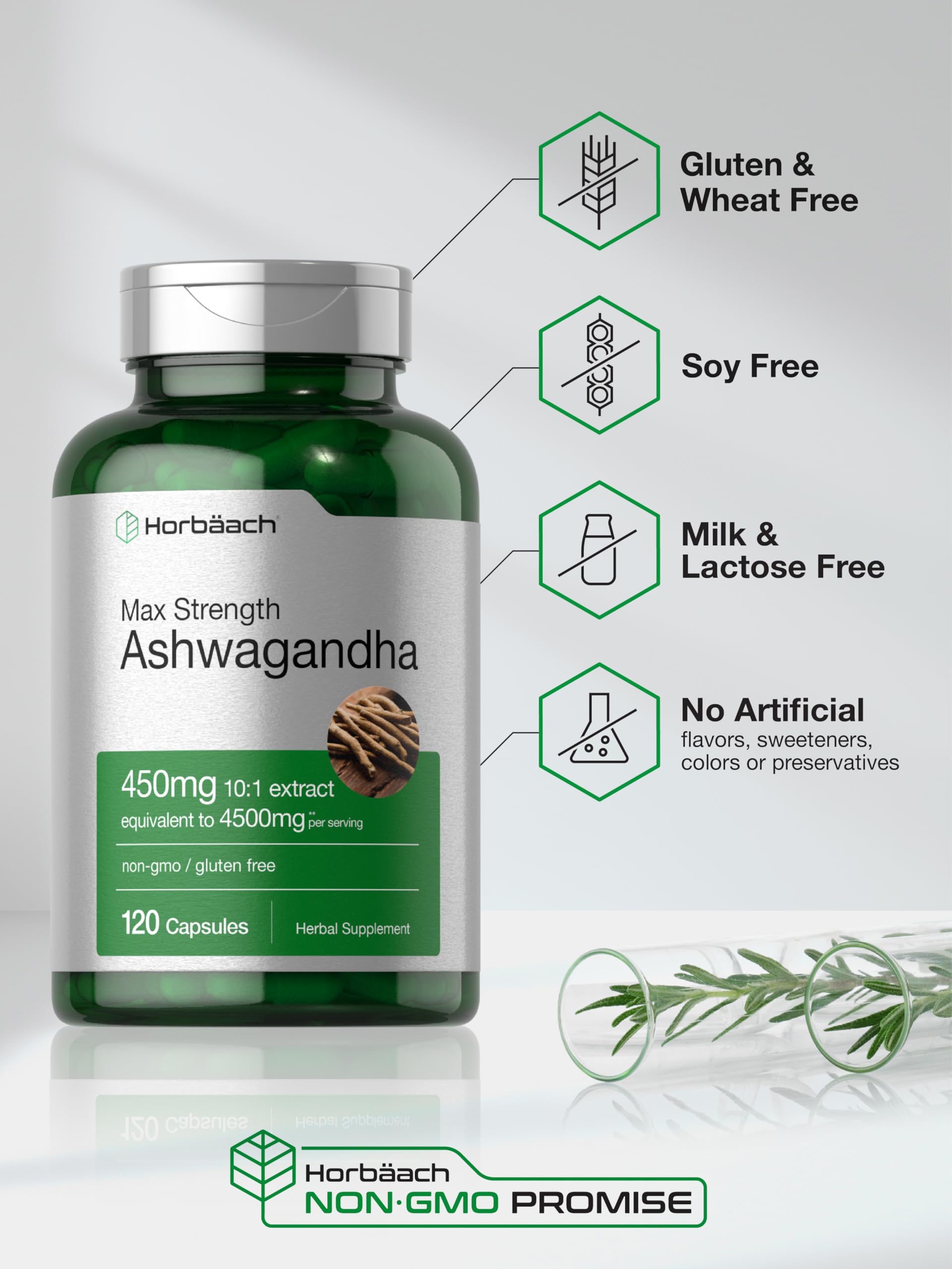 Gluten-free, non-GMO Horbaach Ashwagandha supplement