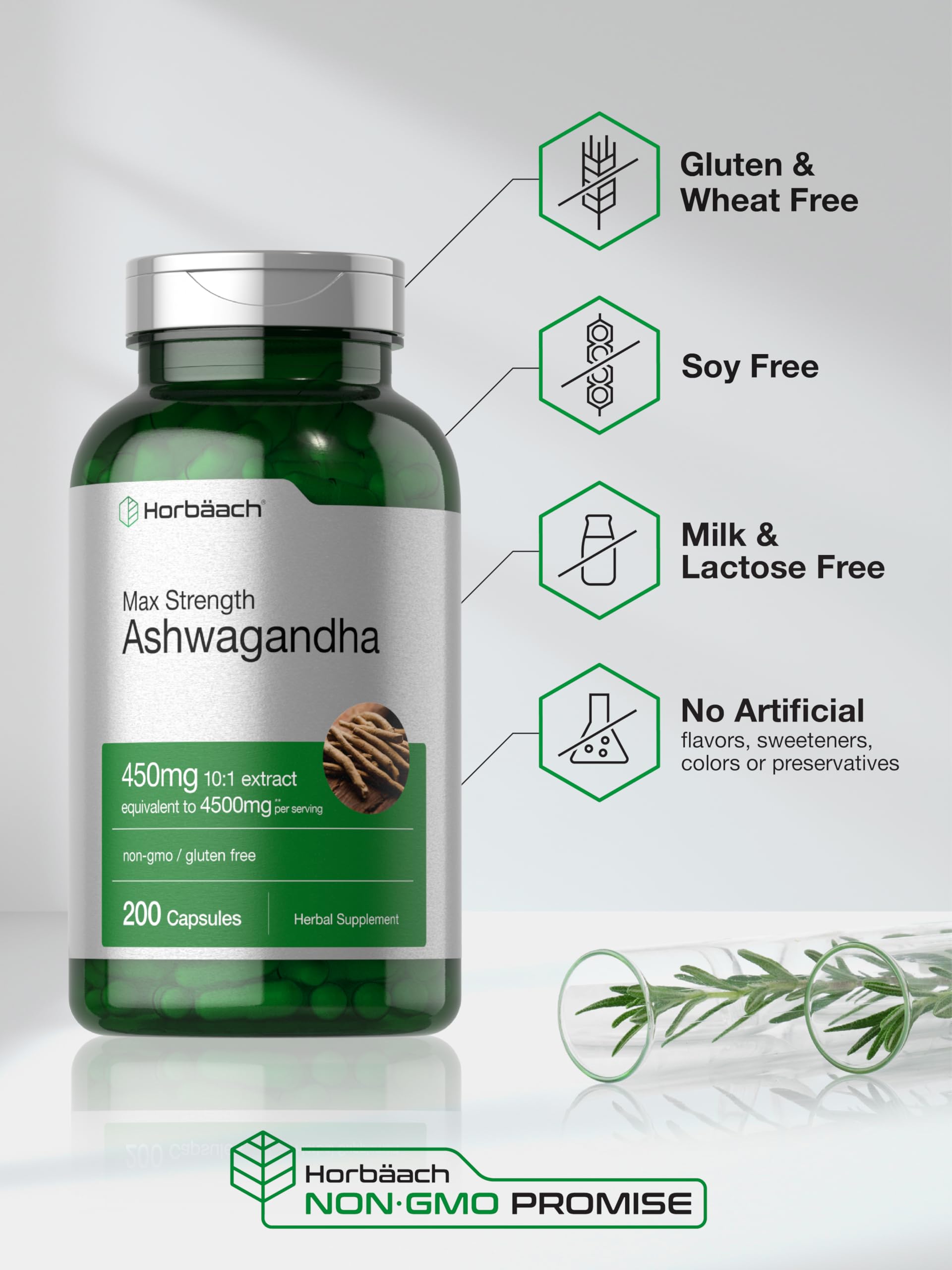Horbäach Ashwagandha bottle with 200 capsules
