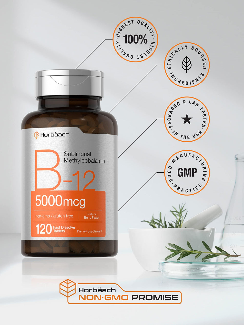 Label detail showing 5,000 mcg Vitamin B-12 as methylcobalamin