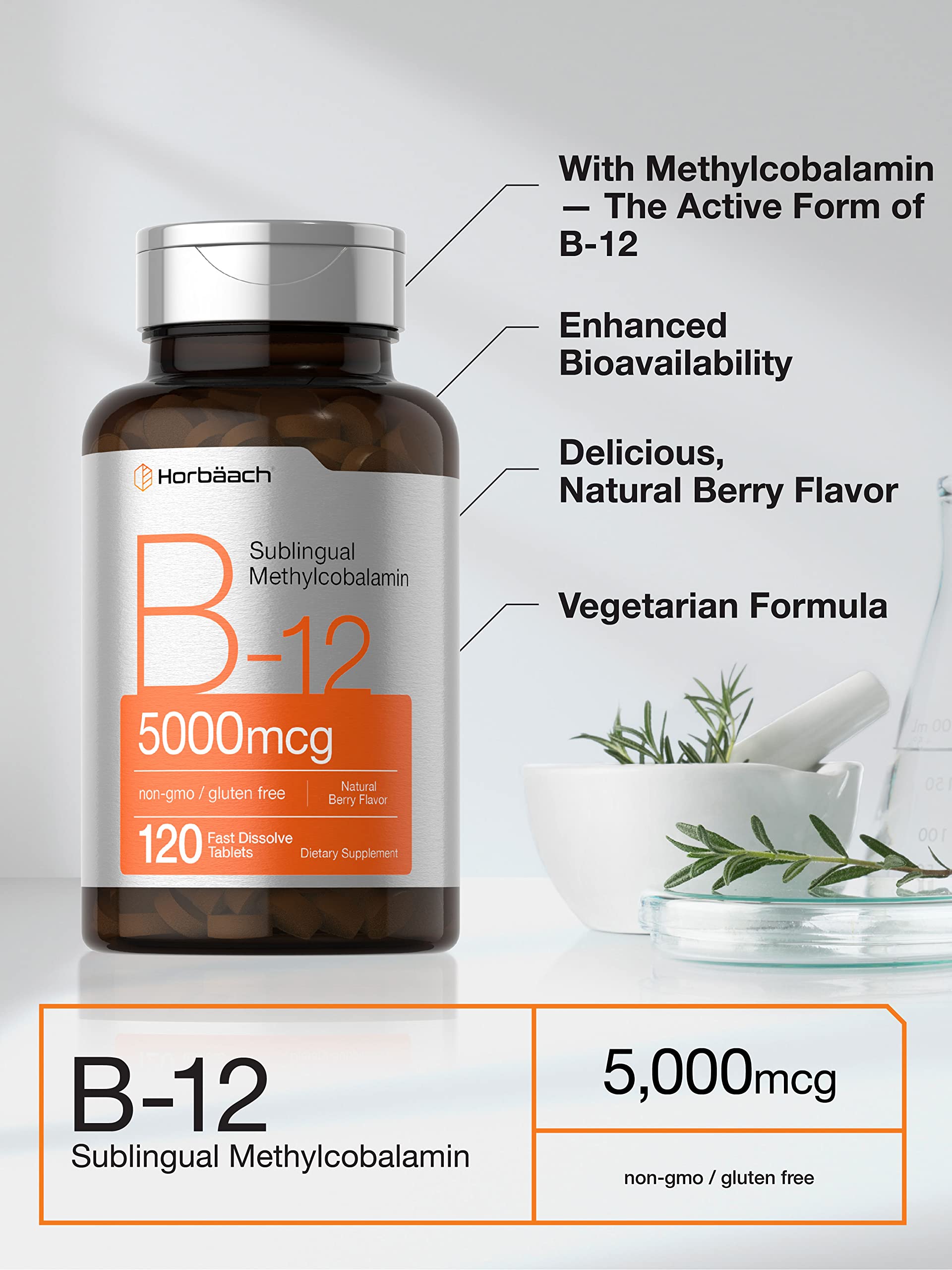 Horbäach B12 vegetarian formula tablets suitable for vegetarian lifestyles